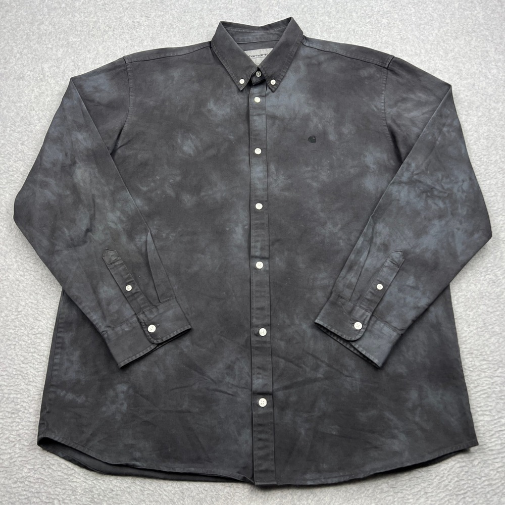 Carhartt WIP Madison Chromo Shirt Mens XXL Black Mineral Button Up Long Sleeve